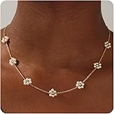 Ritach Pearl Necklaces for Women - Real Gold Plated Dainty Pearl Necklace Daisy Round Drop Pearl Choker Necklace Layered Gold Necklace for Women Teen Girls Bridesmaid Wedding Birthday Gifts
