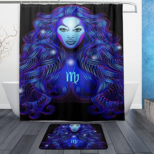 BAIHUISHOP 12 Constellation Virgo 3-Piece Bathroom Set, Machine Washable for Everyday Use,Includes 60x72 Inch Waterproof Shower Curtain, 12 Shower Hooks and 1 Non-slip Bathroom Rug Carpet - Set of