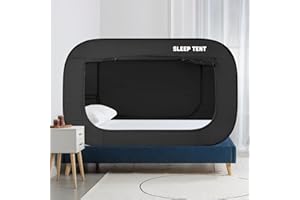 BORNA Bed Canopy Bed Tent Dream Tents Autism Shelter Cabin Indoor Sleeping Tents Privacy Warm Breathable Pop Up Twin Size Double Door with Mosquito Mesh Window for Kids and Adult (Black)