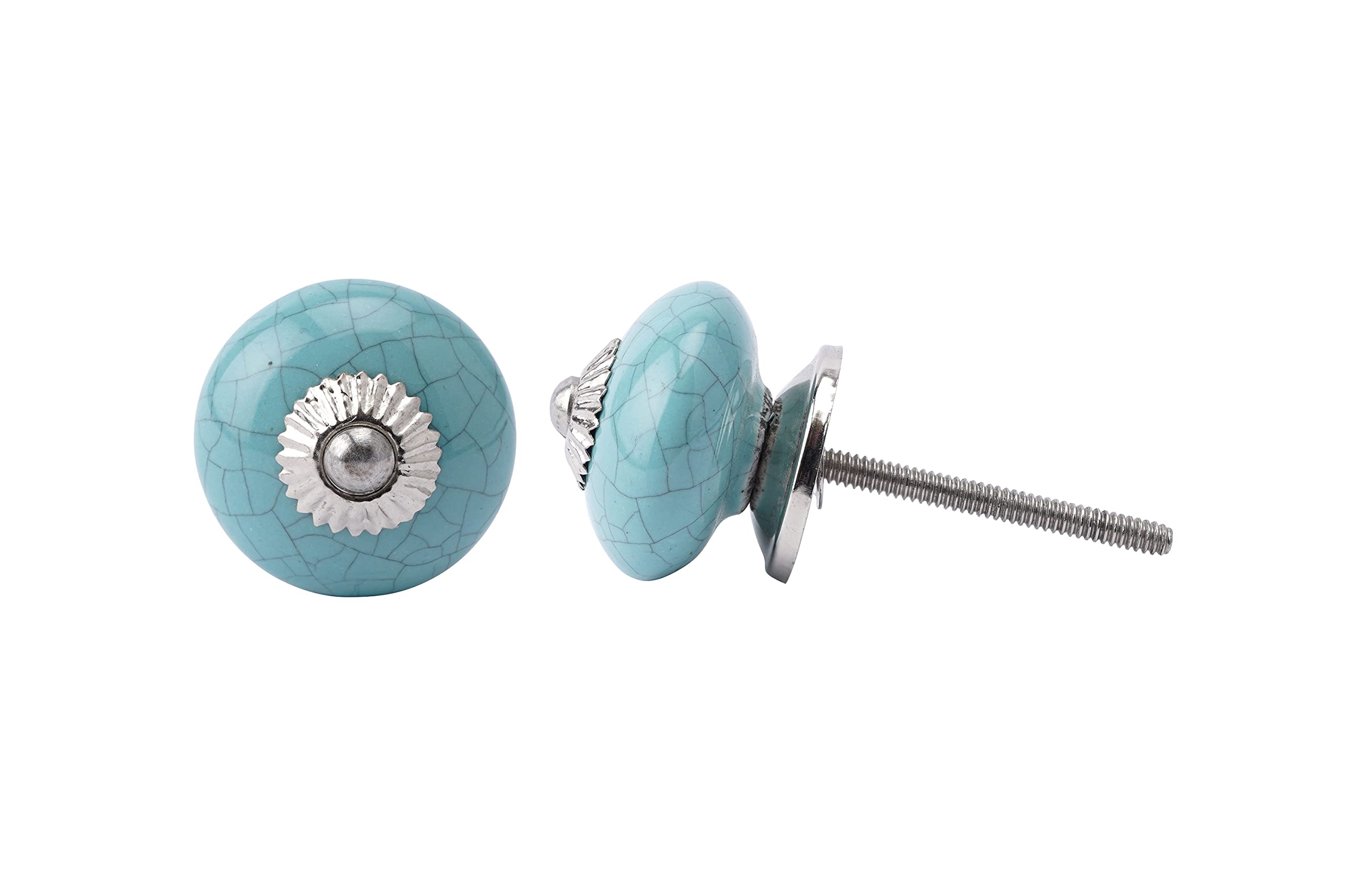 CGB Giftware | Set of 2 Turquoise Crackled Effect Ceramic Drawer Pull | Made from Ceramic/Metal | GB05919