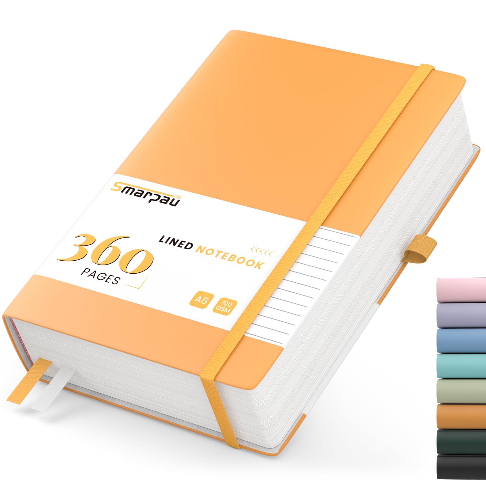 Smarpau Thick A5 Lined Notebook, 360 Pages Journal Notebook with Sticky Notes, 100gsm Thick Paper Journals for Women Men School Office Writing, 14.5 x 21cm - Orange