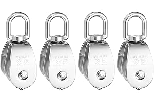 PATIKIL Double Pulley Block, 4pcs M25 304 Stainless Steel Wire Rope Lifting Crane Pulley Swivel Hook Hanging Wheel for Constr