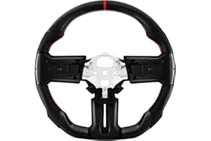 MOTAFAR Steering Wheel, Carbon Fiber D-shaped Flat-bottom Steering Wheel Preforated Leather Grip for Mustang EcoBoost/GT/Shelby GT500 2012-2014