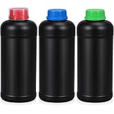 ASEVAT 33.8oz/1000ml HDPE Darkroom Chemical Storage Bottles Photographic Plastic Containers with lids Empty Liquid Container for Film Photo Developing Processing Equipment, Laboratories (3pcs)