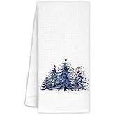 Jvpke Christmas Tree Kitchen Towels, Navy Blue Christmas Trees Decorative Hand Towels for Bathroom, Christmas Dish Towels for Kitchen, Navy Blue Christmas Decor for Kitchen Bathroom, 16x24 Inch