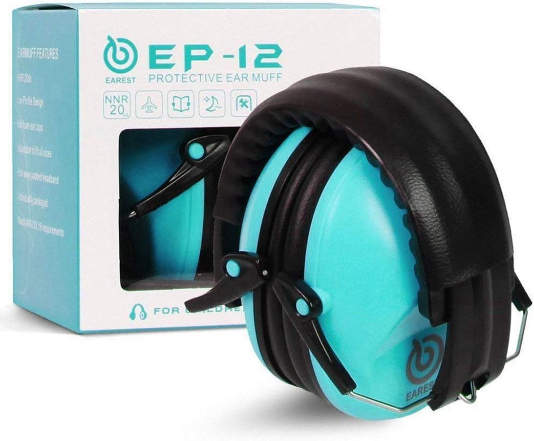 EAREST Protection Ear Muffs, Noise Reduction Safety Ear Muffs Shooting Earmuff with A Useful Carring Bag + Belt, NRR 20DB Professional Ear Defenders for Adults and Children - Blue - - 