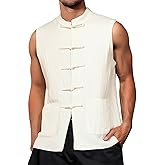 Kung Fu Vest for Men Sleeveless Chinese Waistcoat Jacket Tang Suit Martial Arts Uniform Breathable Wedding Party Wear