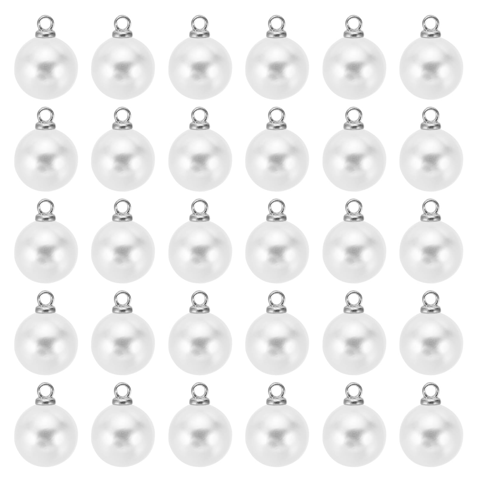 PATIKIL 6mm Pearl Charm, 100pcs Faux Pearl Pendant, Unisex DIY Wedding Crafts, Silvery White