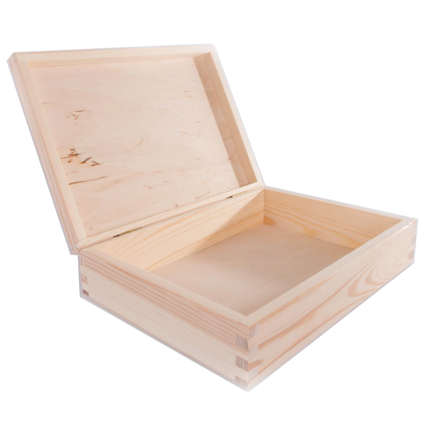 WooDeeDoo Rectangular Wooden Storage Box with Hinged Lid – 26.5 x 19 x 6.5 cm – Unpainted Pine Craft Box for Keepsakes Jewellery Trinkets DIY Decoration Painting Staining Decoupage — image 1