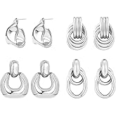LANDOOK 4 Pairs 14K Gold Plated Dangle Earrings for Women Knot Teardrop Chunky Gold Statement Drop Earrings for Women Trendy Jewelry Gifts