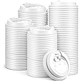 Xaajooio 200 Pack White Disposable Coffee Cup Lids, 3.54 Inch Universal Dome Plastic Lids for 10oz, 12oz, 16oz, 20oz Paper Cups, Leak-Proof