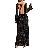 EYNMIN Long Sleeve Maxi Dress Backless Tie Bodycon Mesh 2025 Fall Formal Wedding Guest Dresses for Women