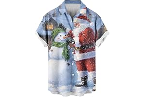 Ugly Christmas T-Shirts for Men, Lapel Hawaiian Button Bowling Shirt Funny Novelty Graphic Tees Holiday Tops