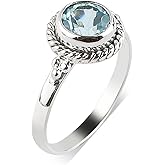 ARTISANJEWELS 925 Sterling Silver Boho Ring, Natural Gemstones Stones, Solitaire Handmade Hypoallergenic Jewelry for Women, Birthday Healing Crystals Statement Rings, Christmas Gift