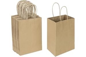 Oikss 50 Pack 5.25x3.25x8.25 Inch Small Gift Bags with Handles Bulk, Kraft Birthday Party Favors Grocery Retail Shopping Business Goody Bags, Craft Plain Natural Paper Bags Cub Sacks (Brown 50 Count)