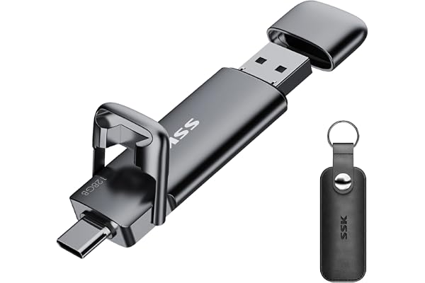 SSK 128GB Dual USB C Flash Drive,2-in-1 Type C+ USB A 3.2 Gen2 Solid State Thumb Drive,Speed Up to 550MB/s Memory Stick Data Storage for iPhone 15,Thunderbolt 3, Android Phone,Tablet,Laptop