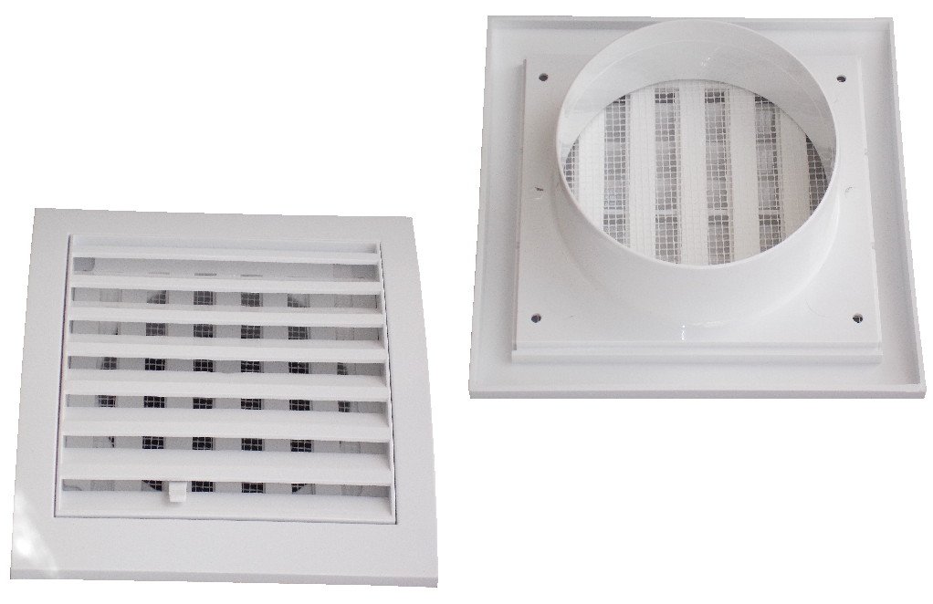 Air Ventilation Plastic Grill Cover 148mm x 153mm Adjustable Ã˜100 ducting/White