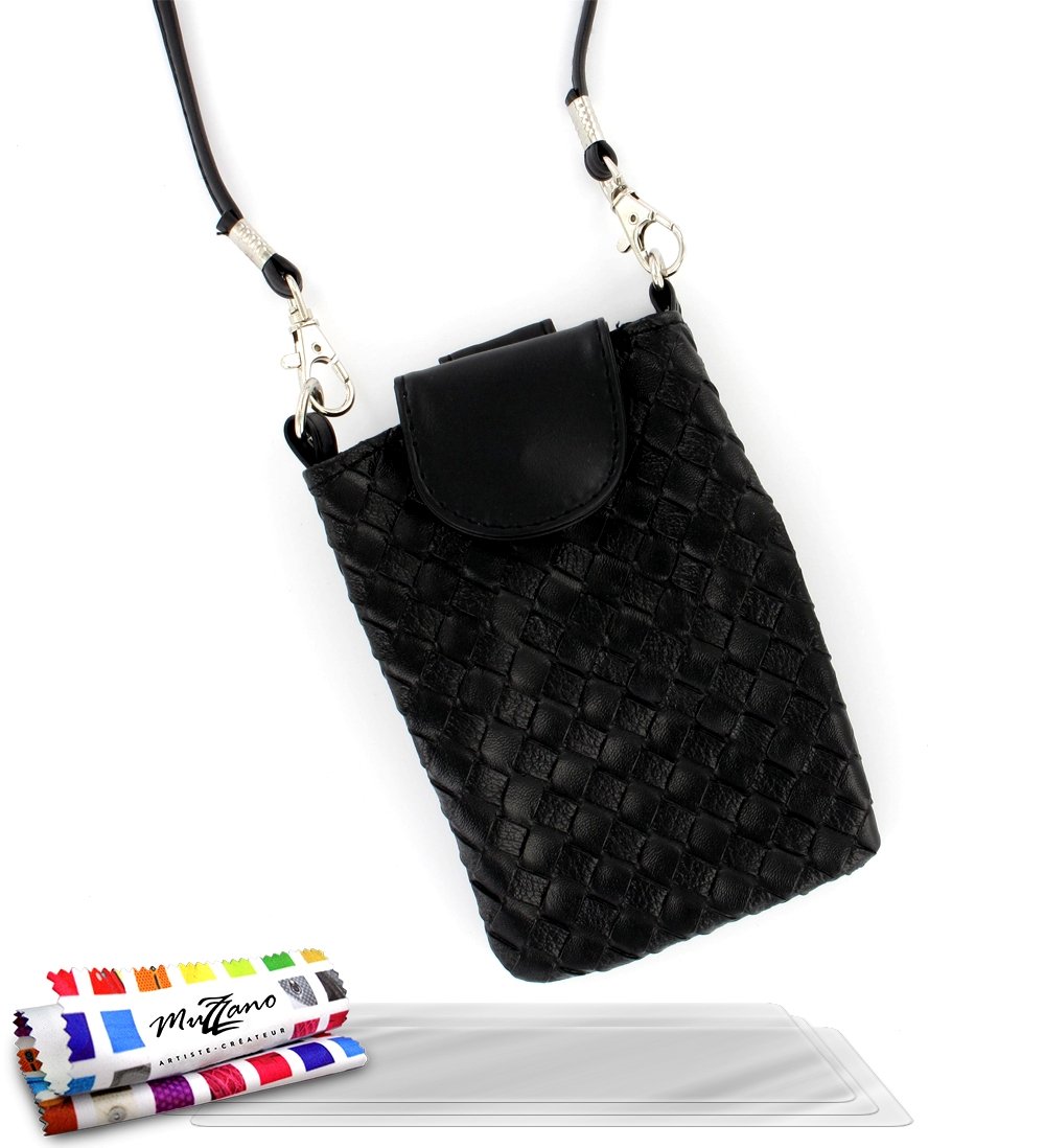 MUZZANO Original CityPoche Premium Pouch with 3 Ultra Clear Screen Protective Films for Sony Xperia U/ST25/ST25I - Black