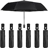Jexine 6 Pcs Travel Compact Umbrella Automatic Open Close Windproof Small Light Backpack Purse Car Portable Collapsible Umbrella for Rain, Men Women