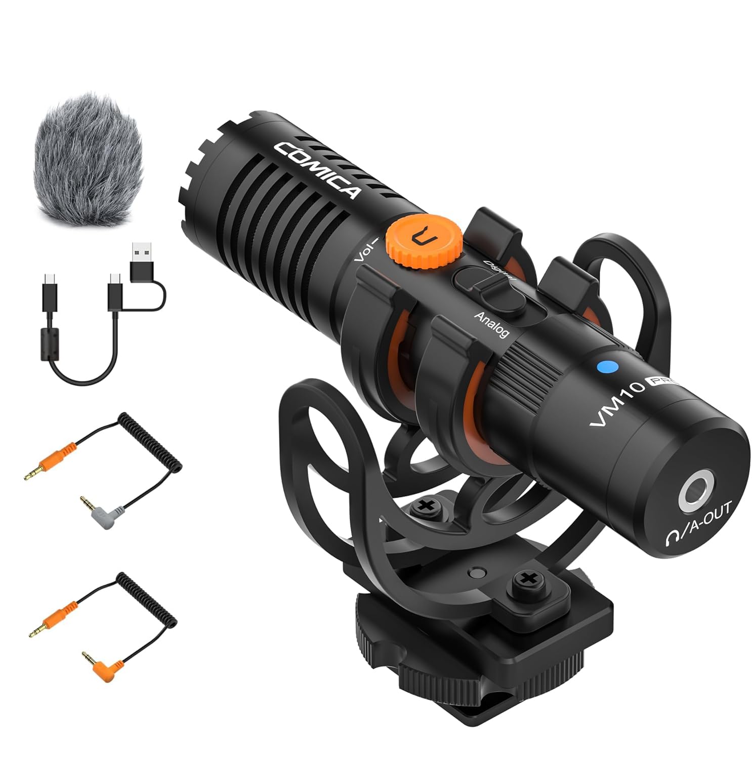 COMICA Camera Microphone, VM10 PRO Professional Video Microphone with Shock Mount,Gain Control and Deadcat, Video Shotgun Microphone for Android Smartphones-Mic for Vlogging, Live,Recording