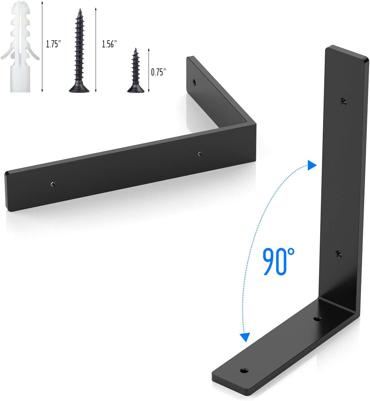 Shelf Bracket Metal Black Wall Bracket Heavy Duty Bracket with Edge for DIY Open Shelf, Multiple Sizes Available 8"X6"(4 Pack): Home Improvement