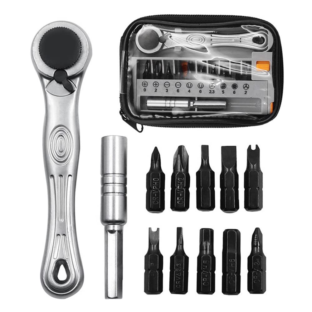 Omninmo 12pc 1/4 Mini Ratchet Wrench Pocket Screwdriver Set with 90 Degree Mini Offset Reversible Drive Handle Multi Hex Bit