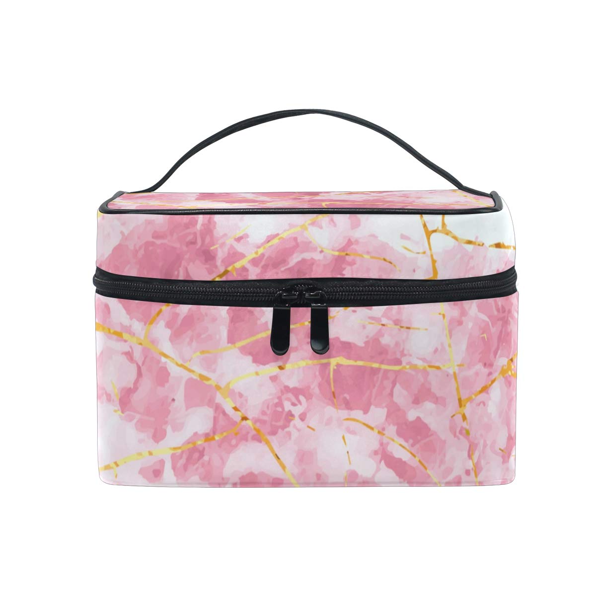 Makeup Bag, Marble Rose Gold Print Cosmetic Toiletry Storage Organiser Case Large Travel Handle Personalised Pouch with Compartments for Teenage Girls Women Lady