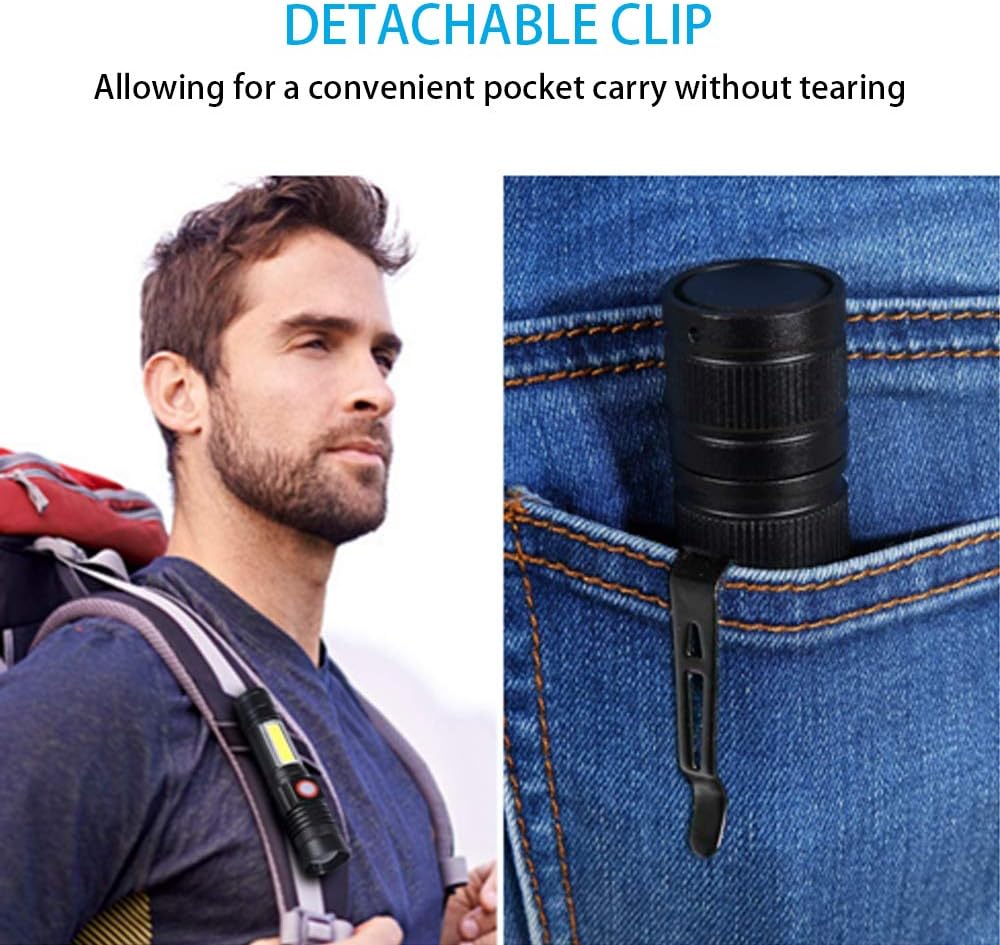 Hoxida USB Rechargeable Flashlight (Battery Included), Magnetic LED Flashlight, Super Bright LED Tactical Flashlight with Cob Sidelight, Waterproof, Zoomable Best Flashlight for Camping, Emergency - - 