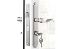 MaxxGeek Flat Slot Storm Door Handle Complete Set, Mortise Keyed Lever Mount Latch with Deadbolt for Screen and Storm Doors (Brushed Nickel)