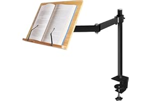 Wishacc Book Stand with Clamp, Book Holder for Reading Hands Free, Aluminum Alloy and Bamboo Material Build, Table Side Design, Suitable for Readers, Students and Children (15.4 x 11 Inches)