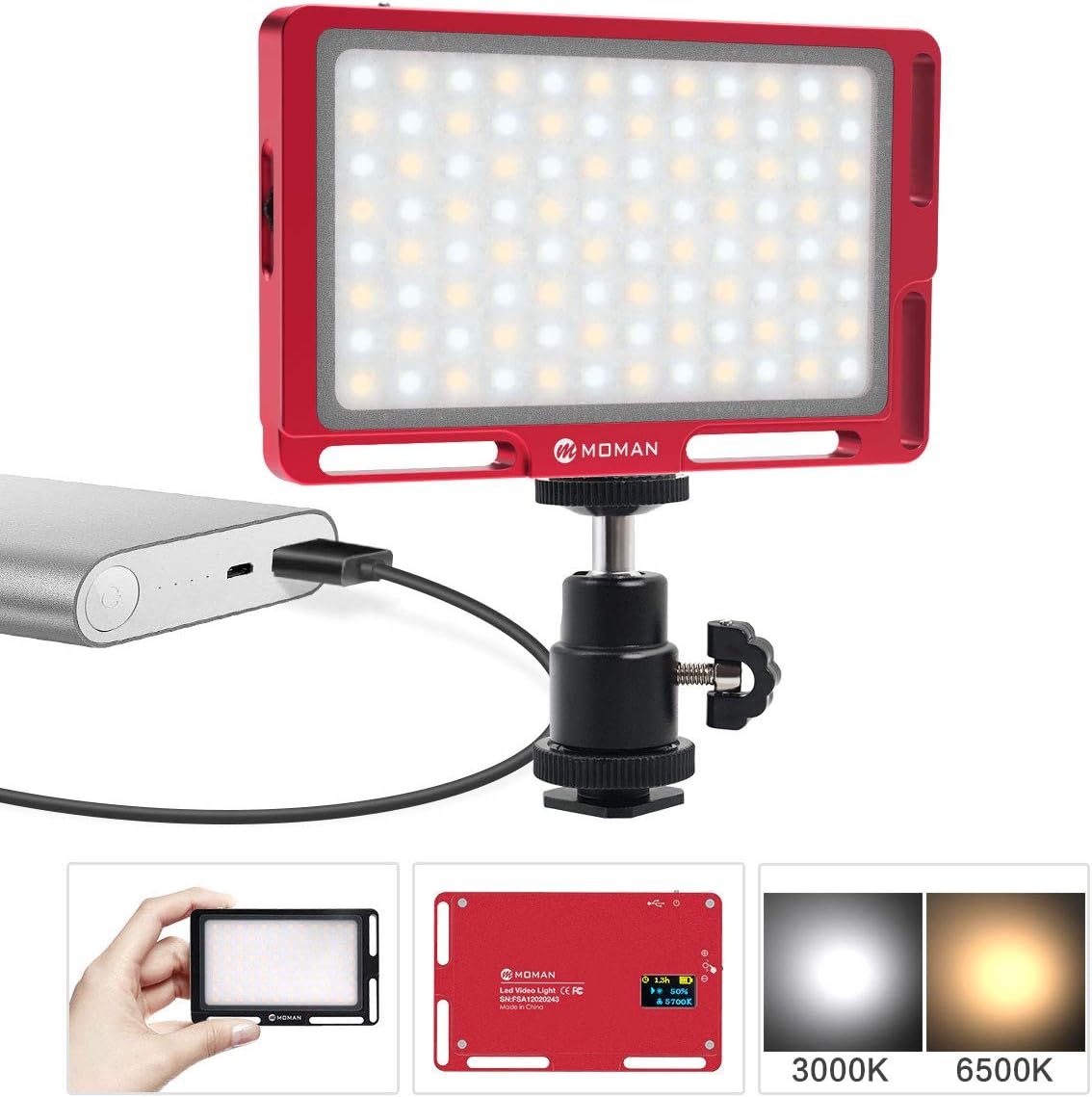 Moman OnCamera LED Video Light Panel 4.5 Inch, CRI96+/TLCI 95, Mini Film Lighting Kit with OLED