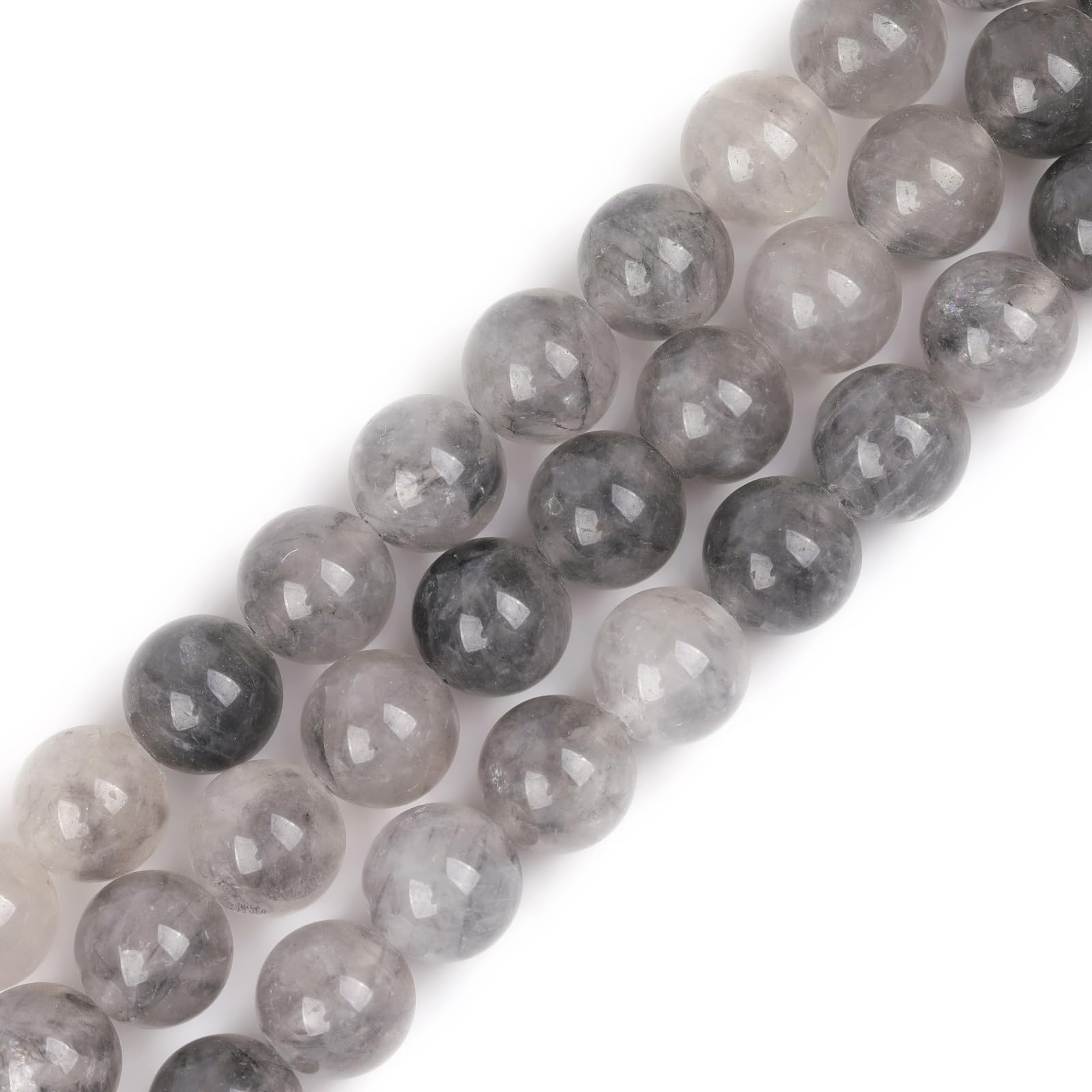 GEM-Inside Natural 12mm Cloudy Cloud Quartz Round Gemstone Semi Precious Loose Beads for Jewellery Making 15''