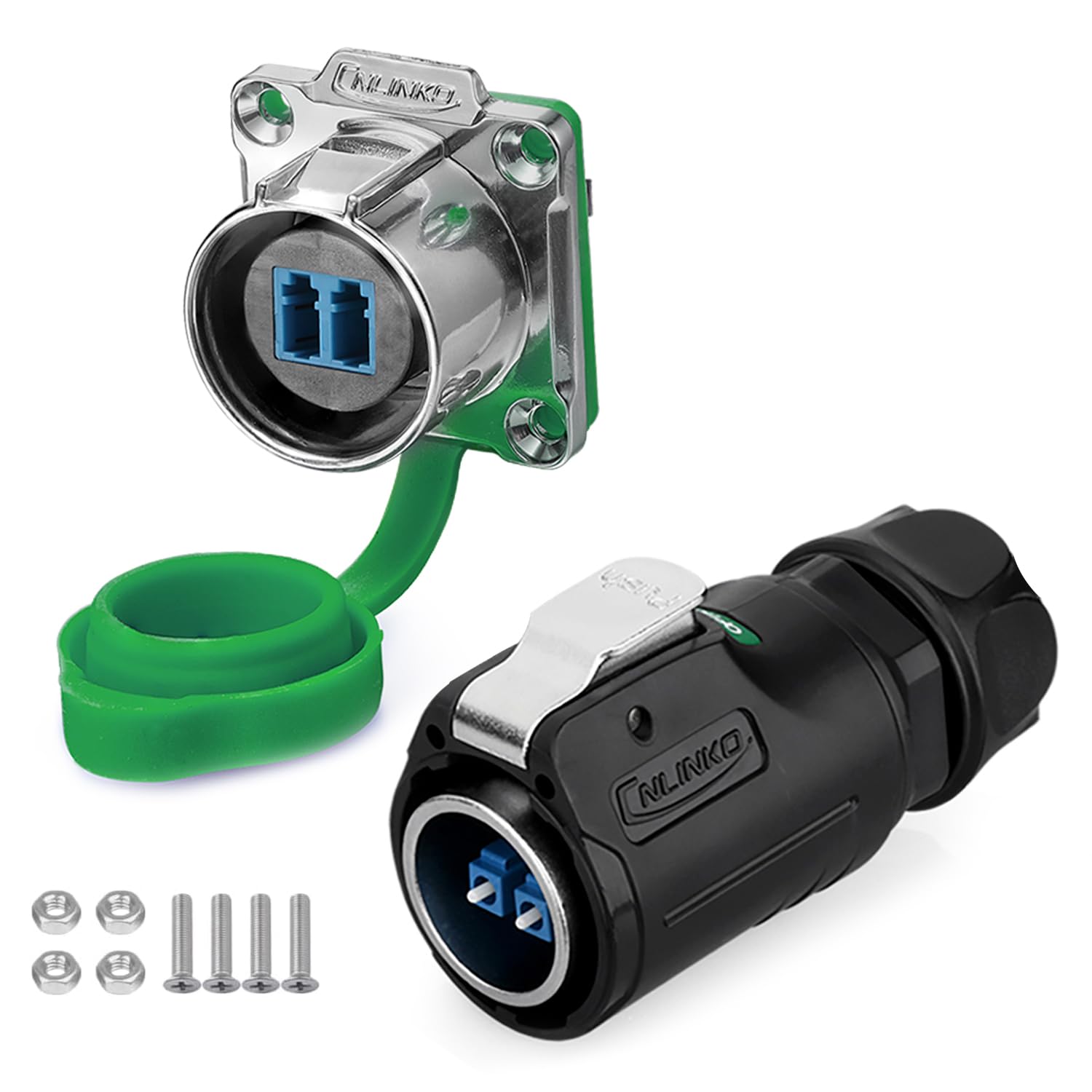 CNLINKO LP-24 Fiber Optic Connectors, LC Single Mode Dual Core Outdoor Sunlightproof Optical Connector, Panel Mount Receptacles Socket IP68 Aviation Plug Waterproof Connector M24