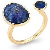 MJLULU Elegant 14K Gold-Plated Statement Ring with Navy Blue Simulated Lapis Lazuli - Hypoallergenic & Lightweight, Dainty & Simple for Daily Wear - Minimalist Jewelry