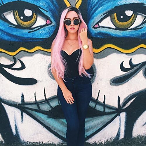 Musegetes Ombre Pink Straight Synthetic Lace Front Wigs Heat Resistant For Women HS2008