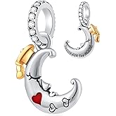 Shoot For The Moon Pendant, Crescent with Graduation Cap Charms fit Pandora Graduate Bracelet, 925 Sterling Silver I Love You to the Moon and Back Bead, Gift for Valentines/BFF