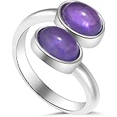 Amazonite Amethyst Ring, Natural Gemstone Rings for Women, Adjustable Silver Two Stone Ring Gifts for Toi Et Moi Ring.