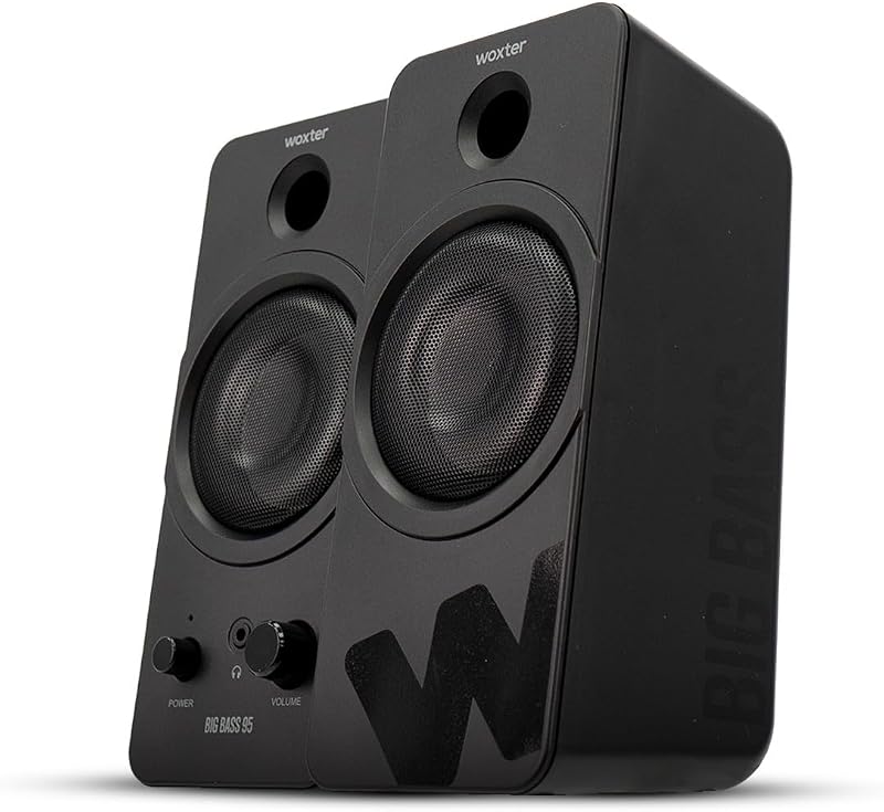 Big Bass 95 - Colunas multimédia estéreo, 20W, ligação potente, 3,5mm, botões e ligações AUX e auscultadores à frente, PC/Smartphones e consolas de jogos