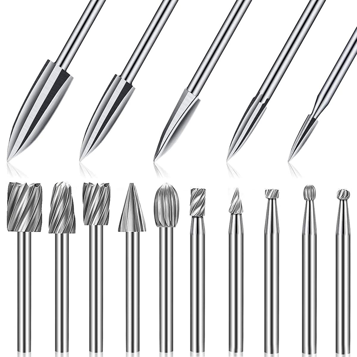 10Pcs Wood Carving Grinder Bits and 5Pcs Engraving Drill Bit Set Rotary Tool,Wood Carving Drill Bits Set for Rotary Tool DIY Woodworking, Drilling- 3mm