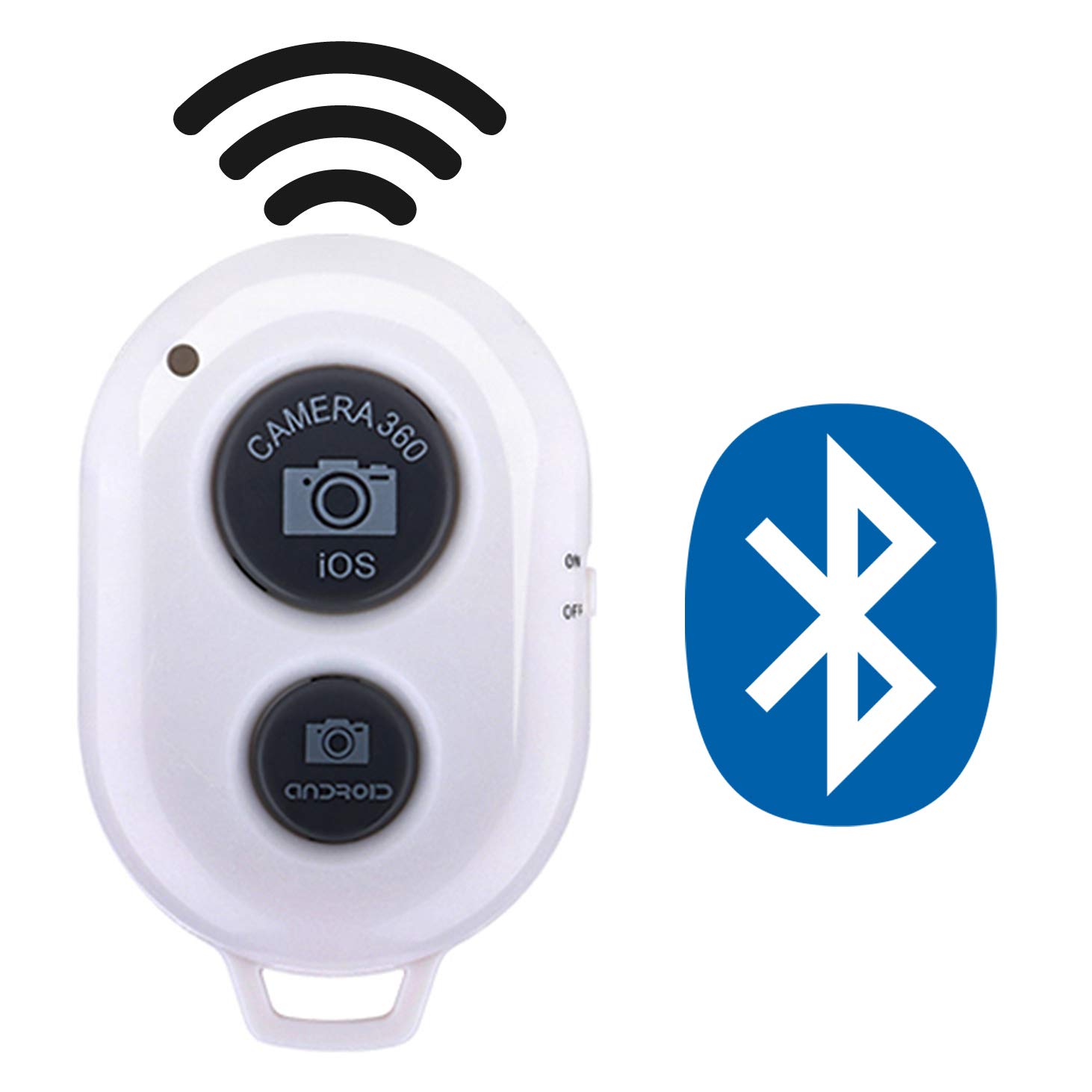 Wireless Remote Shutter Control with Camera Activation used with Monopod Selfie Stick Compatible with Apple iPhone Samsung Camera Compatible with all IOS, Android and Tablets Devices, White