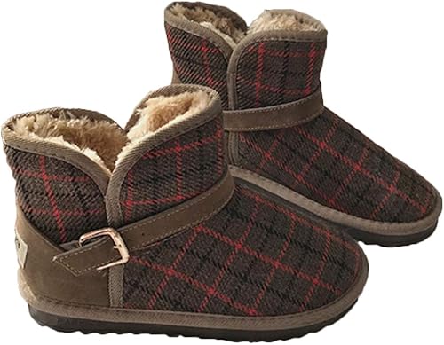 Amazon ヘブンデイズ Heaven Days スノーブーツ ボアシューズ ショートブーツ 防寒 防水 あったか チェック柄 バックル付き ラウンドトゥ レディース 1901d0362 ブーツ ブーティ
