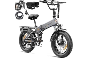 Jasion X-Hunter Foldable Electric Bike, 1400W Peak Motor, 30MPH 70+ Miles E-Bike,624WH Removable Battery, Full Suspension Ebike for Adults, 20''*4 Fat Tire Bicycle for Commuting,Certified by UL2849