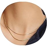 Pencros Herringbone Necklace For Women,14k Gold Plated Layered Gold Necklaces Dainty Gold Herringbone Necklace Figaro Paperclip Snake Chain Choker Necklace For Womens Simple Jewelry Gift