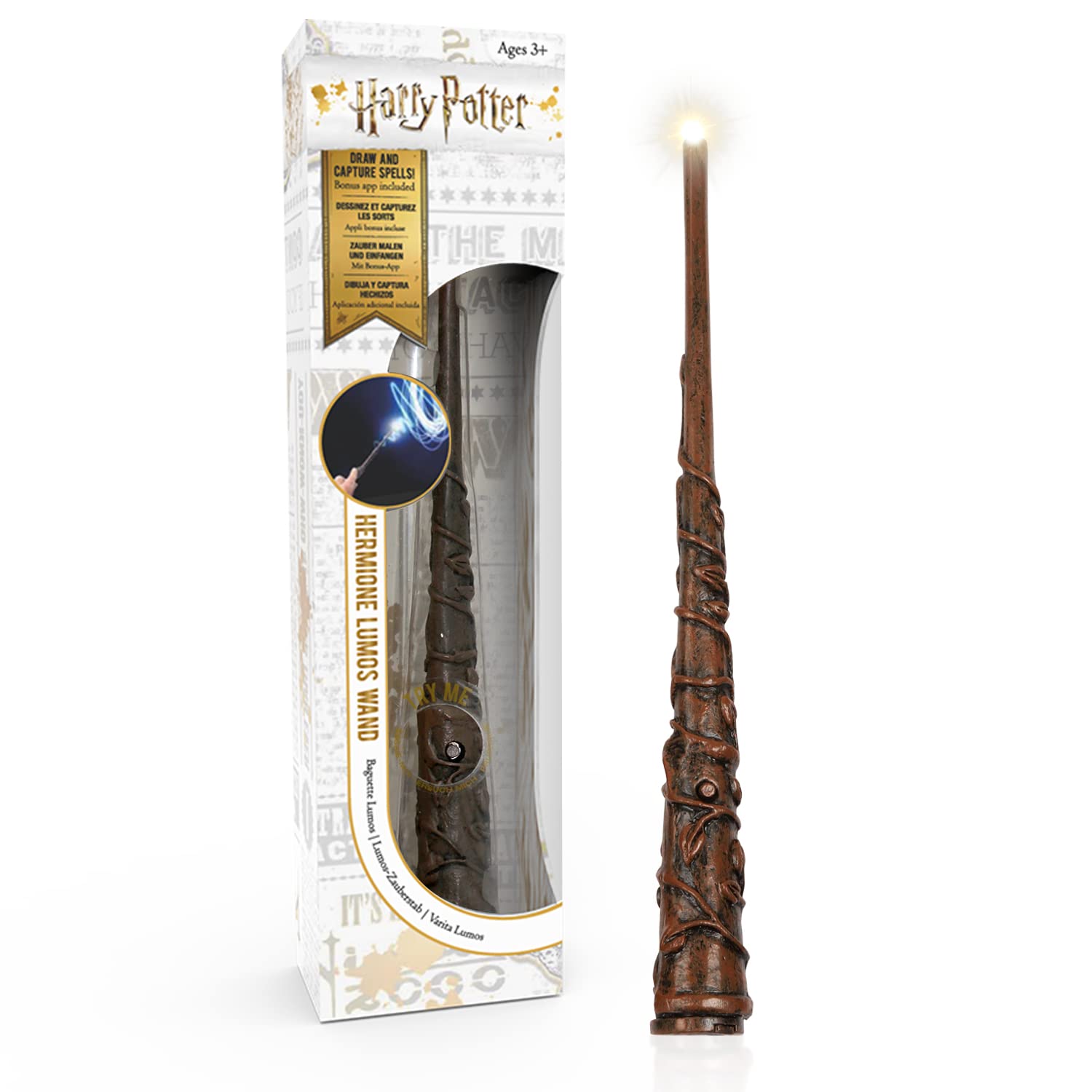 WOW! STUFF - Hermione Granger Lumos Wand 7 Inch Light-Up, Wizarding World Harry Potter Gifts, Toys and Collectables, Role Play or Dress-up Costume Accessory for Fans, Girls and Boys, Ages 6 to Adult