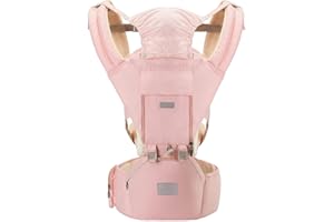 YIYUNBEBE Baby Carrier, 6-in-1 Baby Carrier Newborn to Toddler with Hip Seat (Ergonomic M Position) for 0-36 Month/7-45lbs, Adjustable Size for Enhanced Lumbar Support, Perfect for On-The-go, Pink