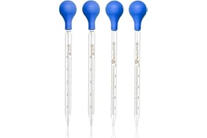 HOAOH 4 Pieces Glass Pipette 10ml 5ml Glass Graduated Pipettes Dropper with Big Rubber Cap Dropping Lab Pipette Transfer for Liquid Essential Oil