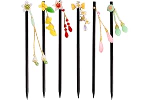 HLTOO 6PCS Vintage Wooden Hair Sticks, Chinese Japanese Hair Chopsticks for Women, Decorative Retro HairPins with Flower Pend