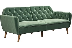 Novogratz Tallulah Memory Foam Futon and Sofa Bed, Light Green Velvet