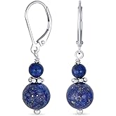 Gemstone Natural Blue Lapis Lazuli Red Carnelian Green Aventurine Boho Bali Milgrain Edged Beaded Rondel Separator Double Ball Round Drop Dangle Earrings For Women Teen .925 Sterling Silver Lever back
