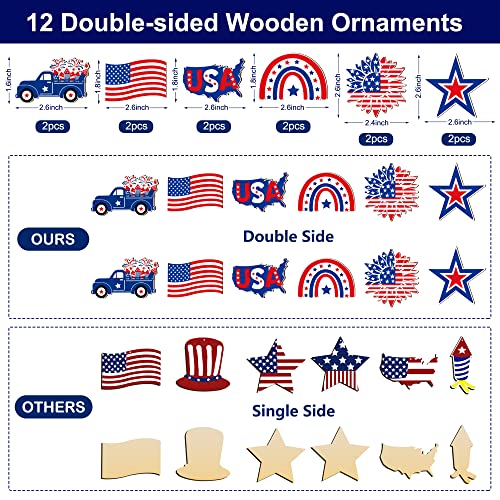 4th of July Decorations, 24” Fourth of July Decoration Tree Light with 12 Patriotic Wooden Signs, [TIMER, USB/Battery Operated] Red White Blue Light for home July 4th Decor Flag Day Independence Decor